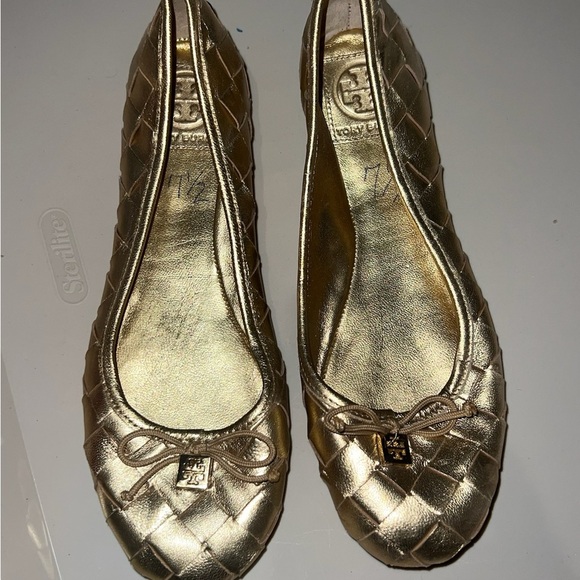 Tory Burch Gold Quilted Ballet Flats - Picture 1 of 3
